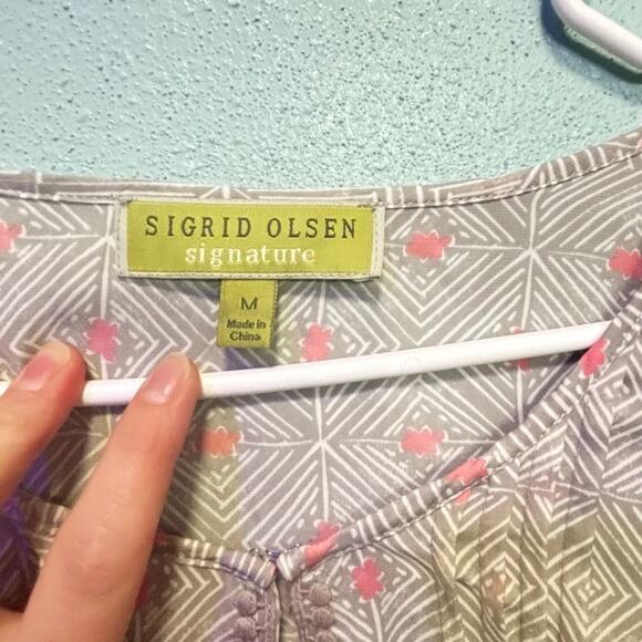 Women's Sigrid Olsen Grey Pink Geometric Tunic Top M - Picture 4 of 9